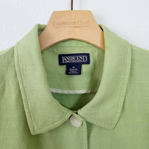Vintage 90s Green Linen Chore Coat Barn‎ Jacket Lagenlook // Size 16 XL - Picture 2 of 4